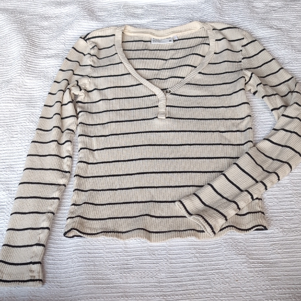 Frank & Oak Cream and Black Striped Button Down Shirt